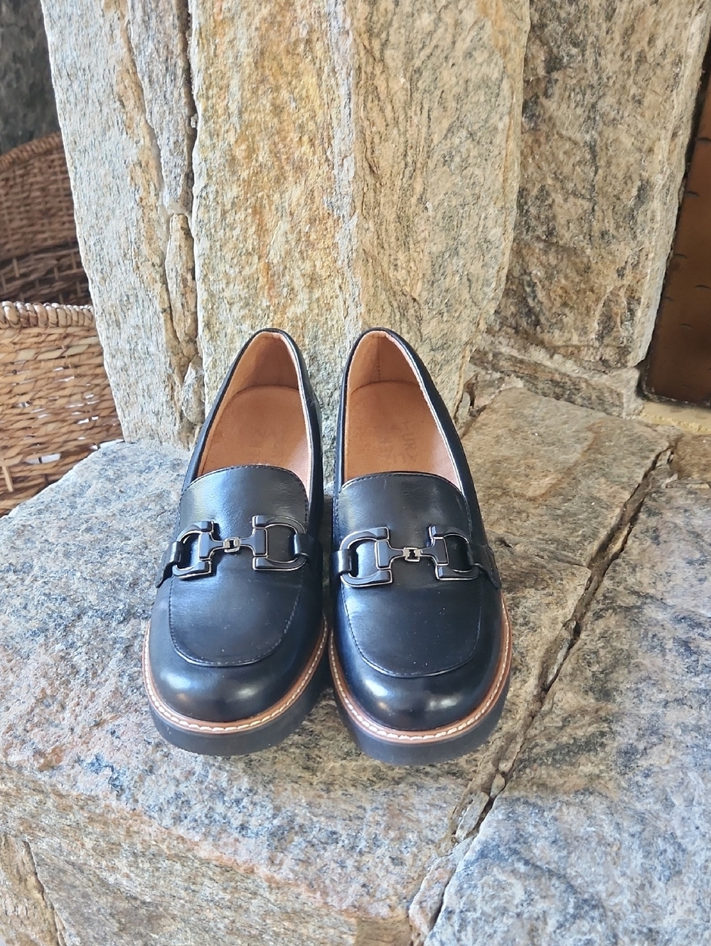 Naturalizer Classic Black Leather Women's Loafers with Horsebit Detail